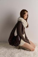 (Oleaginous Brown)Ballet Ring Hobo Crossbody -TENERA Velvet Collection