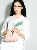 (Misty Pink)Mini Hobo Crossbody Bag-TENERA Handwoven Suede Collection