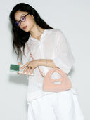 (Misty Pink)Mini Hobo Crossbody Bag-TENERA Handwoven Suede Collection
