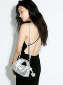 (Silver)Mini Hobo Crossbody Bag - TENERA Velvet Collection