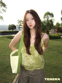 (Creamy Yellow & Olive Green)Color-Block Mini Bucket Bag-TENERA Velvet Collection - TENERA