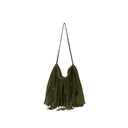 (Moss Green)Large Suede Fringe Beaded Bucket Bag-TENERA Boho Collection
