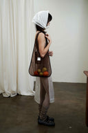 (Chestnut Brown)TENERA Leather-Mesh Shoulder Hobo