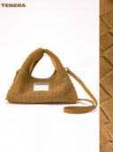 (Mocha Brown)Mini Hobo Crossbody Bag-TENERA Handwoven Suede Collection