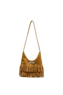 (Caramel Brown)Suede Fringe Baguette Bag-TENERA Boho Collection