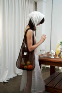 (Chestnut Brown)TENERA Leather-Mesh Shoulder Hobo