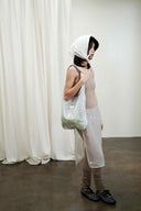 (Dream Silver)TENERA Leather-Mesh Shoulder Hobo