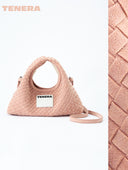 (Misty Pink)Mini Hobo Crossbody Bag-TENERA Handwoven Suede Collection