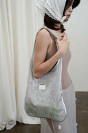 (Dream Silver)TENERA Leather-Mesh Shoulder Hobo