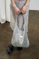 (Dream Silver)TENERA Leather-Mesh Shoulder Hobo