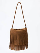 (Brown)Mini Seude Pearl Bucket with Fringe-TENERA Boho Collection - TENERA