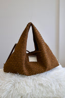 (Mocha Brown)Small Hobo Bag-TENERA Handwoven Suede Collection