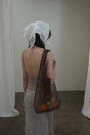 (Chestnut Brown)TENERA Leather-Mesh Shoulder Hobo