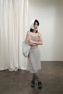 (Dream Silver)TENERA Leather-Mesh Shoulder Hobo