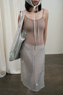 (Dream Silver)TENERA Leather-Mesh Shoulder Hobo