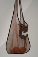 (Chestnut Brown)TENERA Leather-Mesh Shoulder Hobo