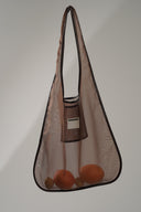 (Chestnut Brown)TENERA Leather-Mesh Shoulder Hobo
