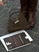 (Moss Green)Suede Fringe Baguette Bag-TENERA Boho Collection