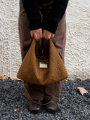 (Mocha Brown)Small Hobo Bag-TENERA Handwoven Suede Collection