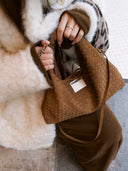 (Mocha Brown)Small Hobo Bag-TENERA Handwoven Suede Collection