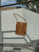 (Brown)Mini Seude Pearl Bucket with Fringe-TENERA Boho Collection