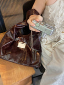 (oleaginous brown)Large Hobo Shoulder Bag-TENERA Velvet Collection - TENERA