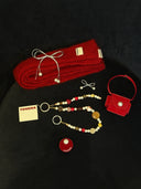 (Velvet Red)Velvet Pearl Beaded Phone Strap-TENERA Accessories Collection