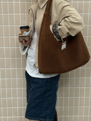 (Chocolate Brown)Hobo Shoulder Bag-TENERA Faux Fur Collection