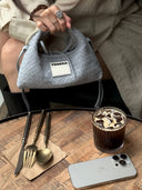 (Ash Blue)Mini Hobo Crossbody Bag-TENERA Handwoven Suede Collection