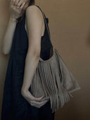 (Clay)Large Suede Fringe Beaded Bucket Bag-TENERA Boho Collection - TENERA