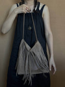(Clay)Large Suede Fringe Beaded Bucket Bag-TENERA Boho Collection - TENERA