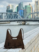 (Moss Green)Suede Fringe Baguette Bag-TENERA Boho Collection