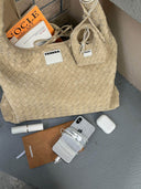 (Almond Beige)Large Hobo Bag-TENERA Handwoven Suede Collection - TENERA