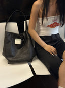 (Washed Black)Bucket Tote Bag-TENERA Vintage Collection - TENERA