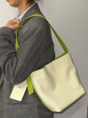 (Creamy Yellow & Olive Green)Color-Block Mini Bucket Bag-TENERA Velvet Collection - TENERA