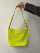 (Creamy Yellow & Olive Green)Color-Block Mini Bucket Bag-TENERA Velvet Collection - TENERA