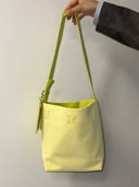 (Creamy Yellow & Olive Green)Color-Block Mini Bucket Bag-TENERA Velvet Collection - TENERA