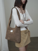 TENERA Brown Still Life Suede Hobo Shoulder Bag